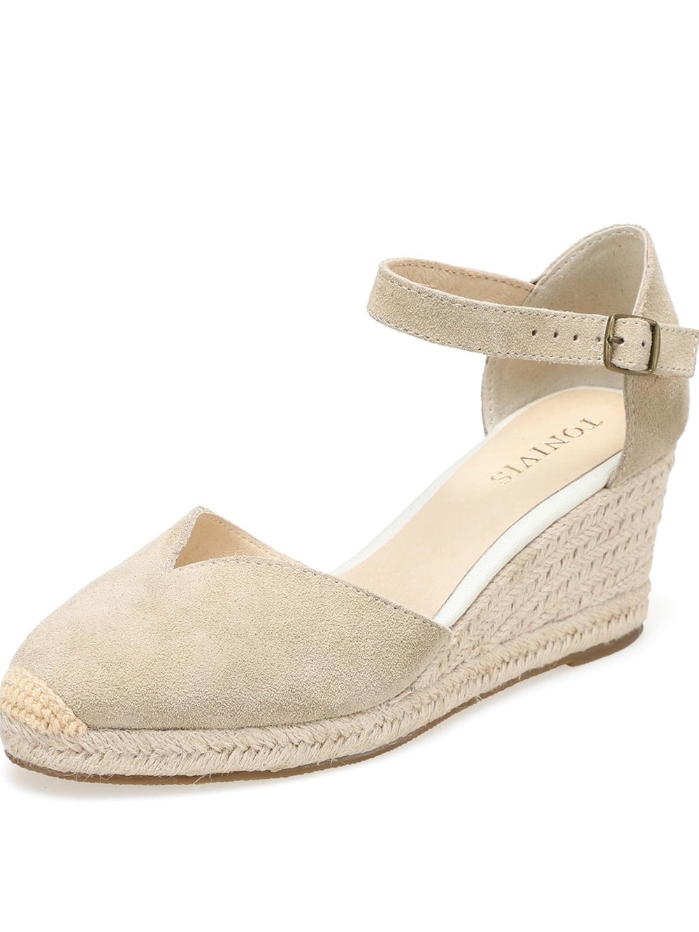 Beige Suede Ankle-Strap Heels for Women
